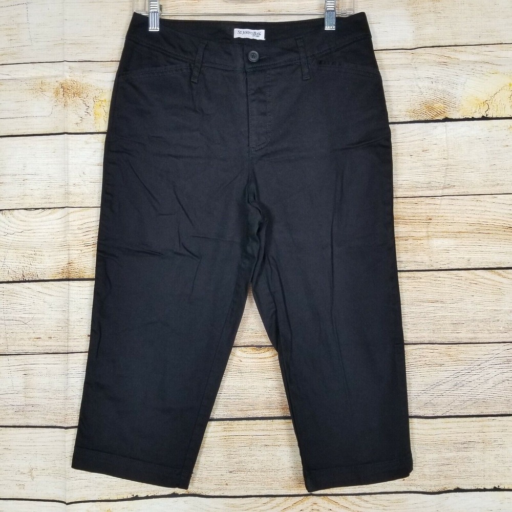 St Johns Bay Womens Size 8 Cropped‎ Pants Black Capri Shorts Career Slacks